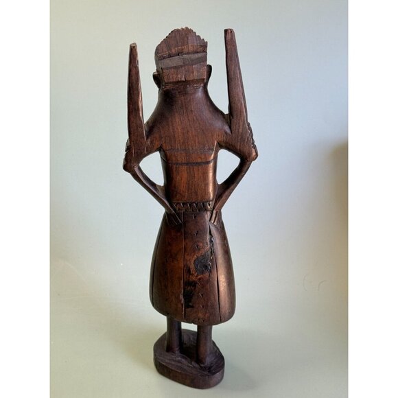 African Tribal Hand Carved Male Elder Winged Shoulder Ebony Wood Figurine Kenya - Picture 6 of 10